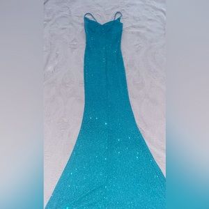 Prom Dress, green glitter, spaghetti straps